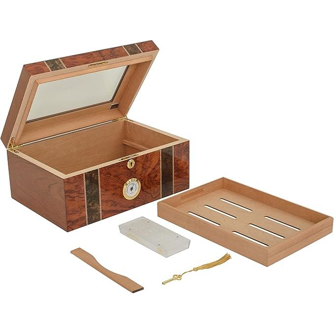 Andorra Desktop Humidor with Glasstop and Bubinga Veneer | Holds 75 Cigars