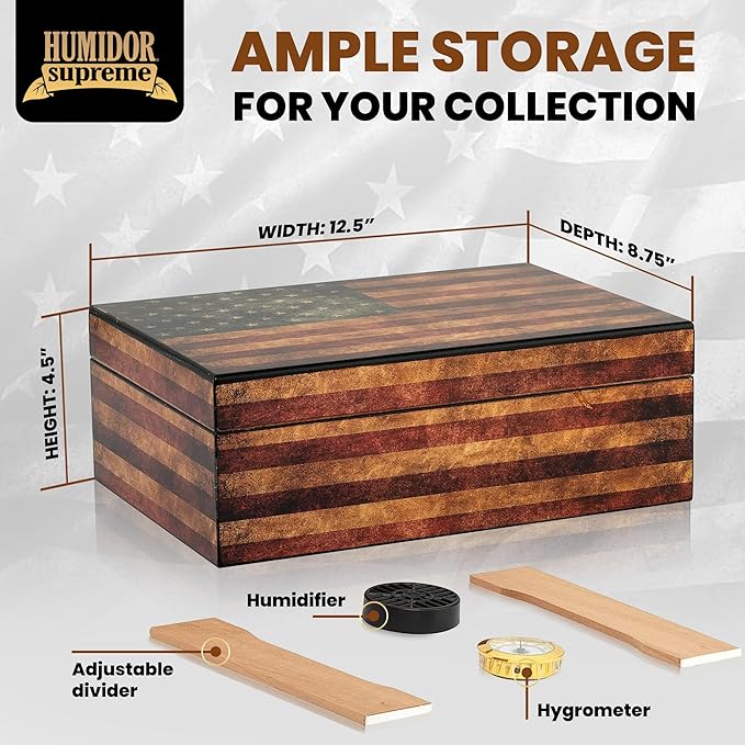 Old Glory Small Humidor | Holds 50 Cigars