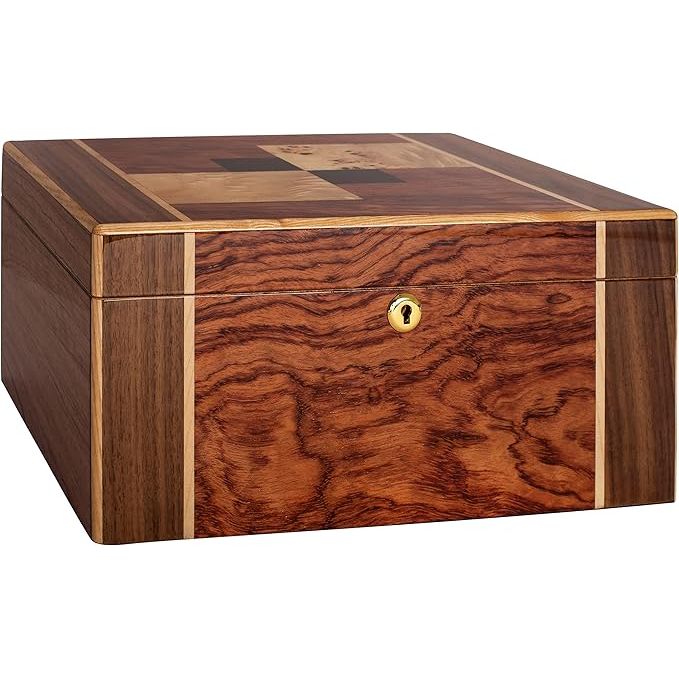 Amarone Desktop Humidor with Bubinga Veneer and Mappa Inlay | Holds 75 Cigars
