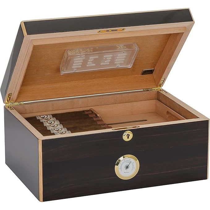Basel Desktop Humidor with Maple wood and Ebony Veneer | Holds 75 Cigars