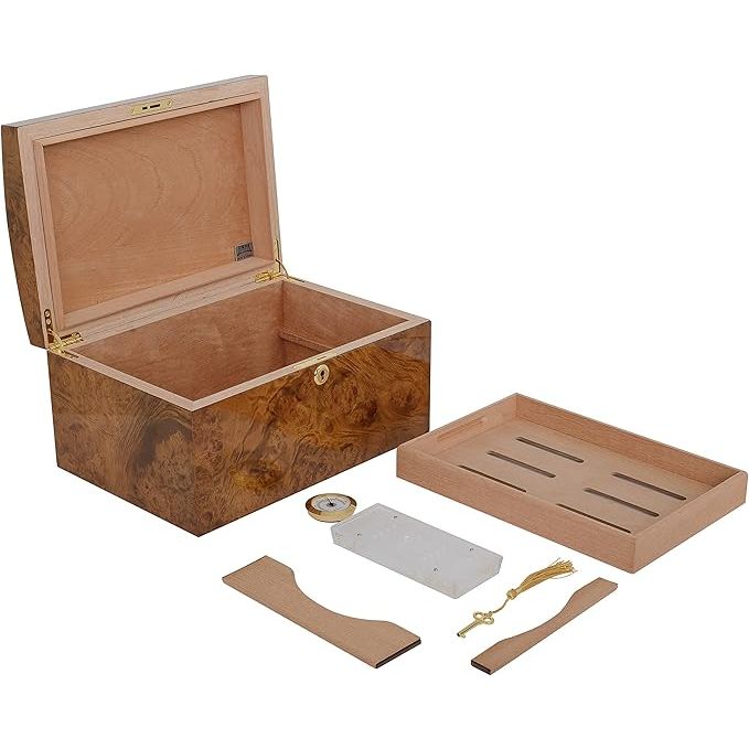 Arcos Desktop Humidor with a Rustic Red Burl Veneer | Holds 70 Cigars