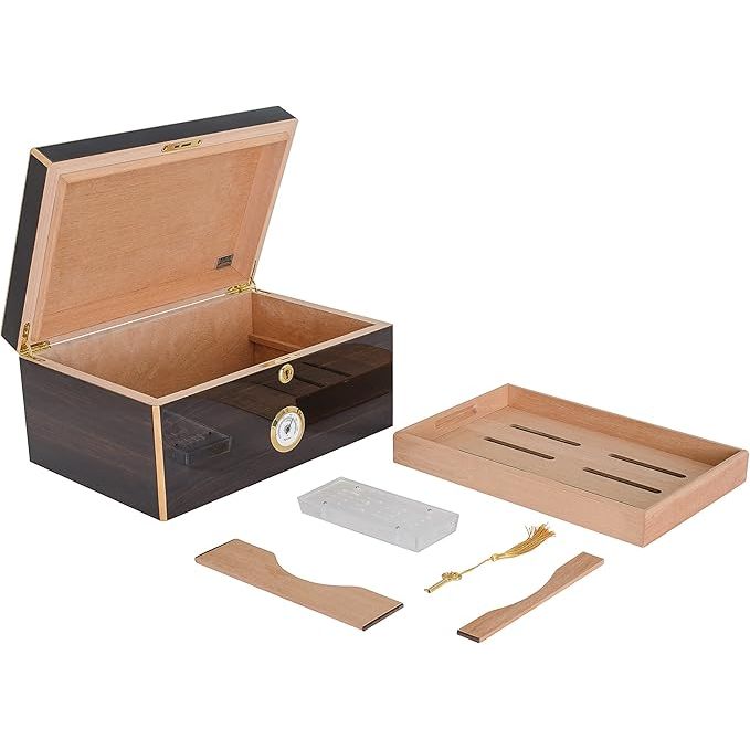 Basel Desktop Humidor with Maple wood and Ebony Veneer | Holds 75 Cigars