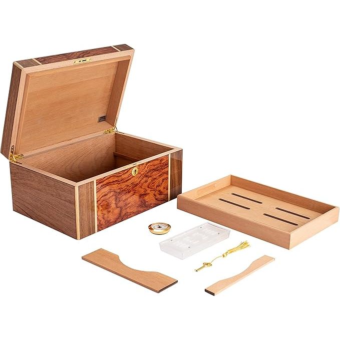 Amarone Desktop Humidor with Bubinga Veneer and Mappa Inlay | Holds 75 Cigars