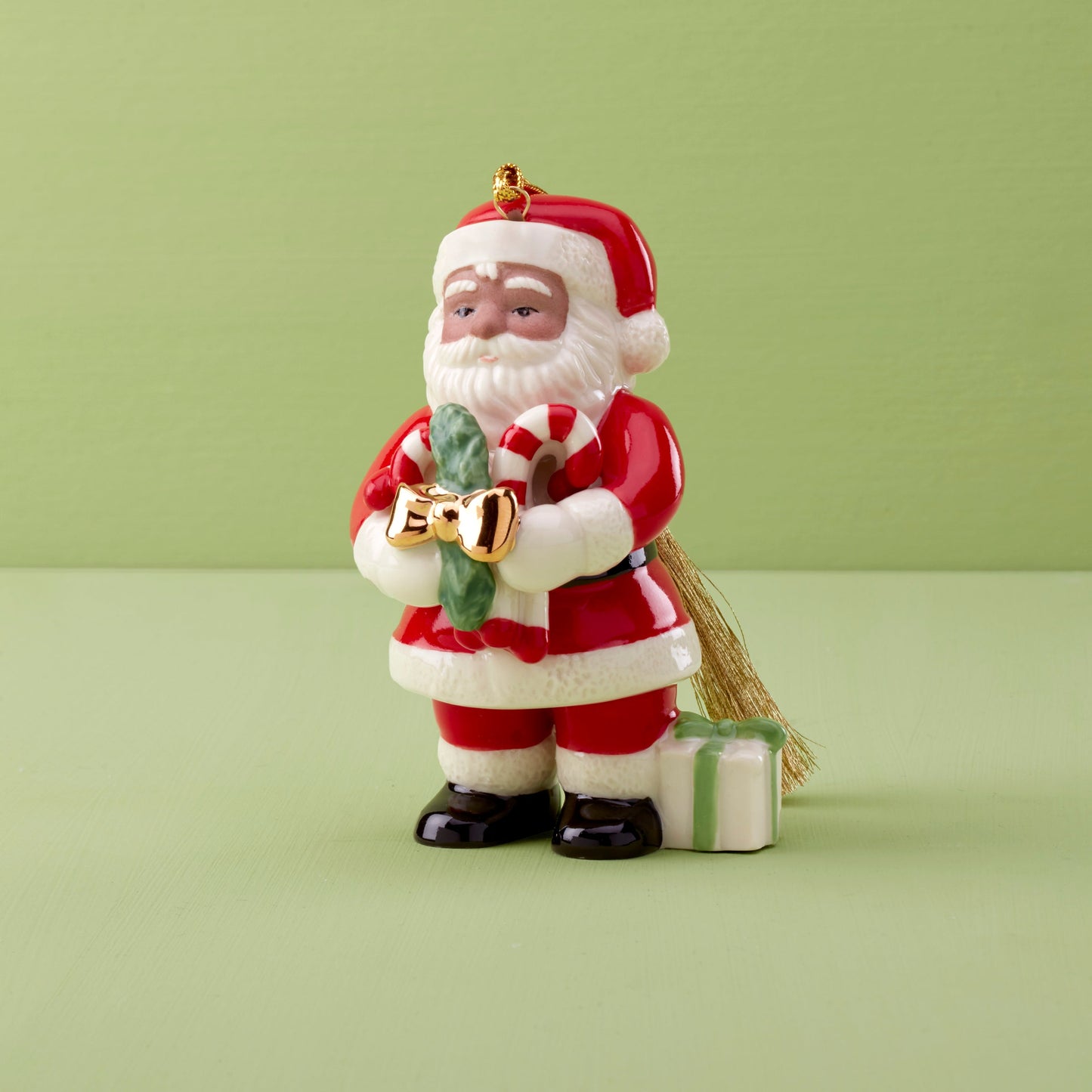 African American Santa With Pickle Ornament