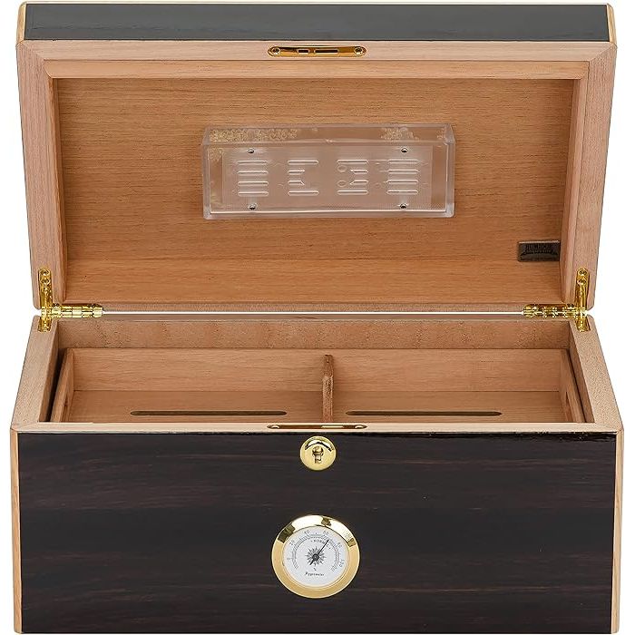 Basel Desktop Humidor with Maple wood and Ebony Veneer | Holds 75 Cigars