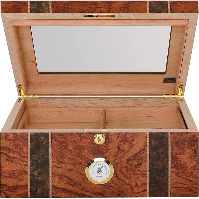 Andorra Desktop Humidor with Glasstop and Bubinga Veneer | Holds 75 Cigars