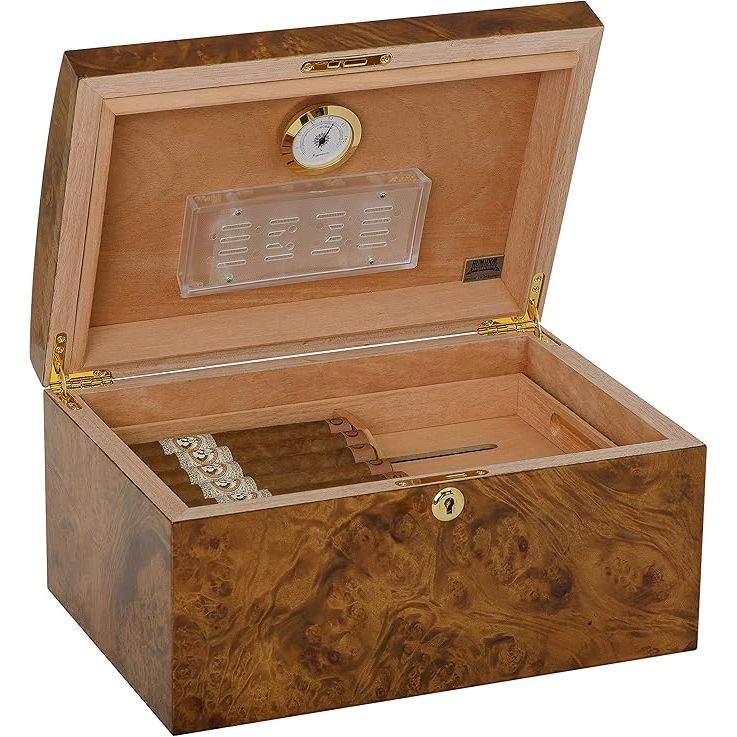 Arcos Desktop Humidor with a Rustic Red Burl Veneer | Holds 70 Cigars