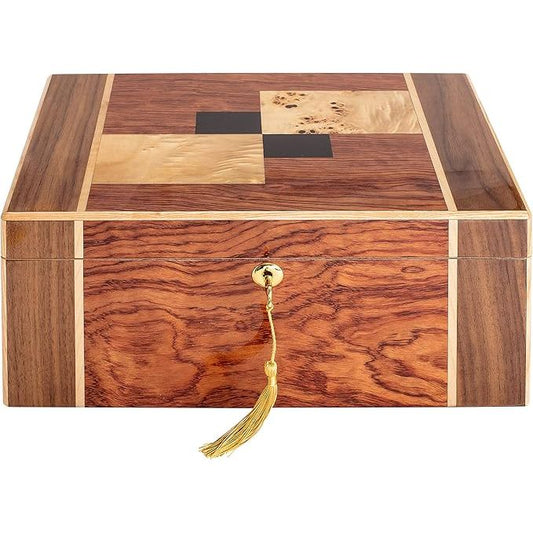 Amarone Desktop Humidor with Bubinga Veneer and Mappa Inlay | Holds 75 Cigars