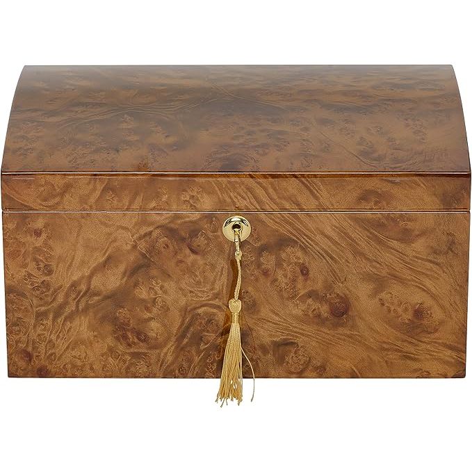 Arcos Desktop Humidor with a Rustic Red Burl Veneer | Holds 70 Cigars