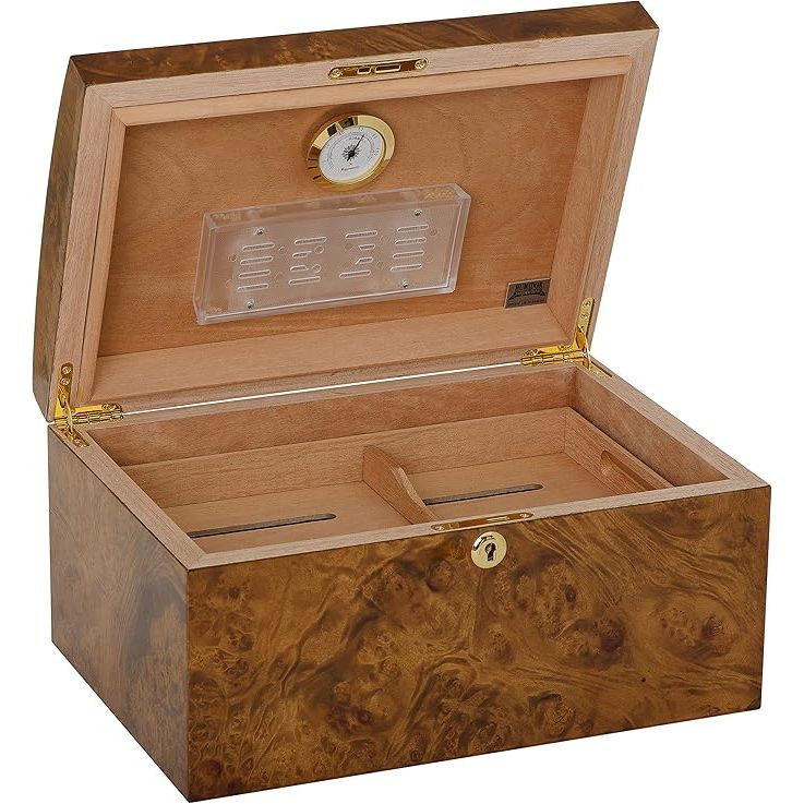 Arcos Desktop Humidor with a Rustic Red Burl Veneer | Holds 70 Cigars