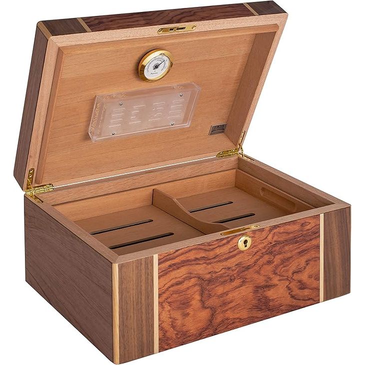 Amarone Desktop Humidor with Bubinga Veneer and Mappa Inlay | Holds 75 Cigars