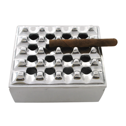 Square Grid Cigar Ashtray- Handcrafted Polished Metal w/ Removable Top