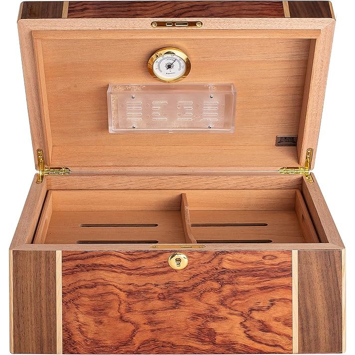 Amarone Desktop Humidor with Bubinga Veneer and Mappa Inlay | Holds 75 Cigars
