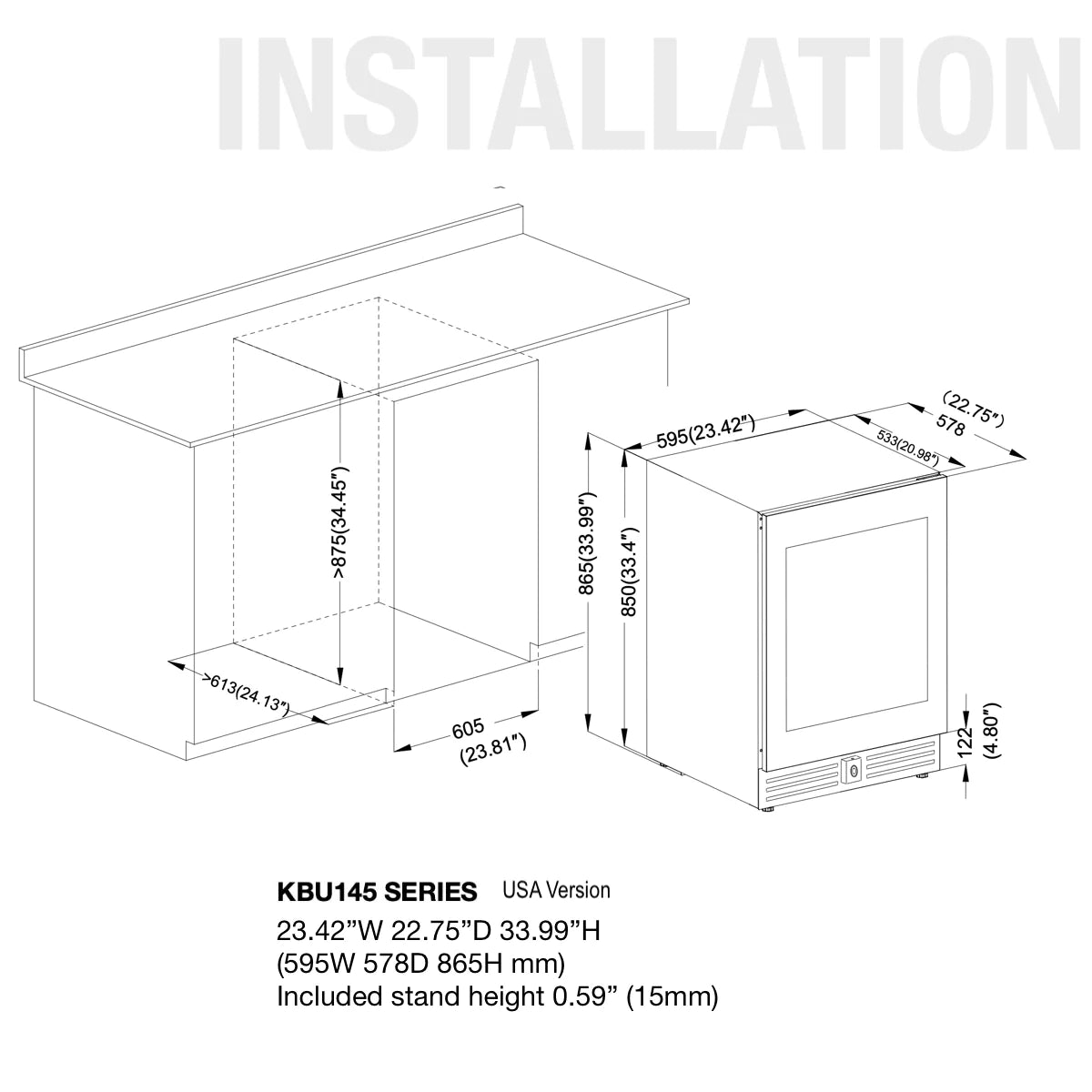 KingsBottle 24” Wide Beverage Center | Holds 161 Cans | KBU145BX