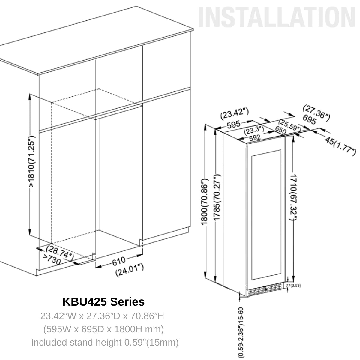 KingsBottle 24” Wide Dual Zone Wine Cooler | 159 Bottle | KBU425DX