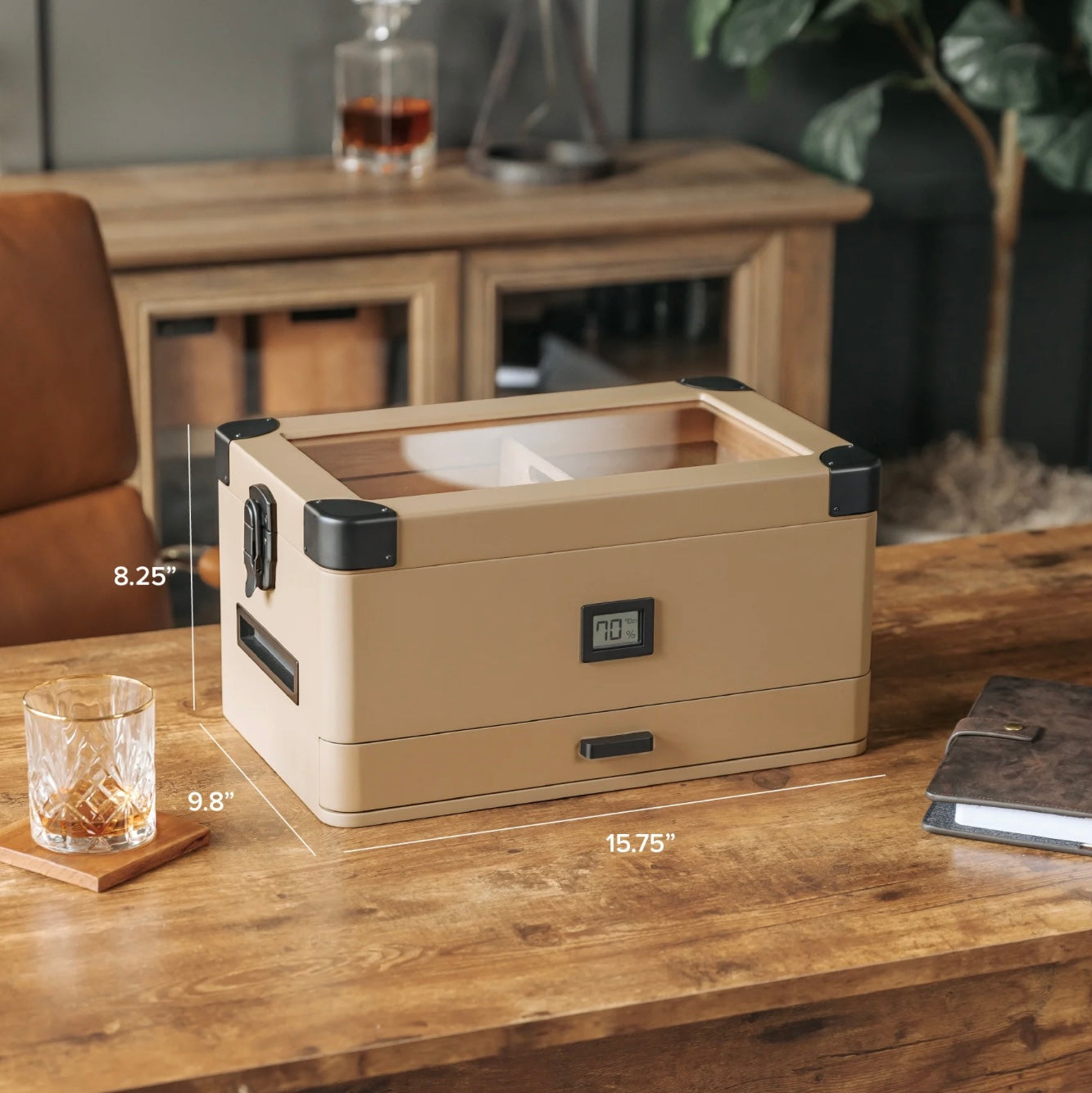 Military Glass Top Humidor in Coyote Tan | Holds 100 Cigars