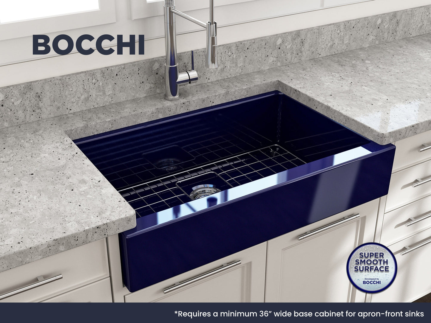 BOCCHI NUOVA 34" Single Bowl Kitchen Sink with Protective Bottom Grid and Strainer