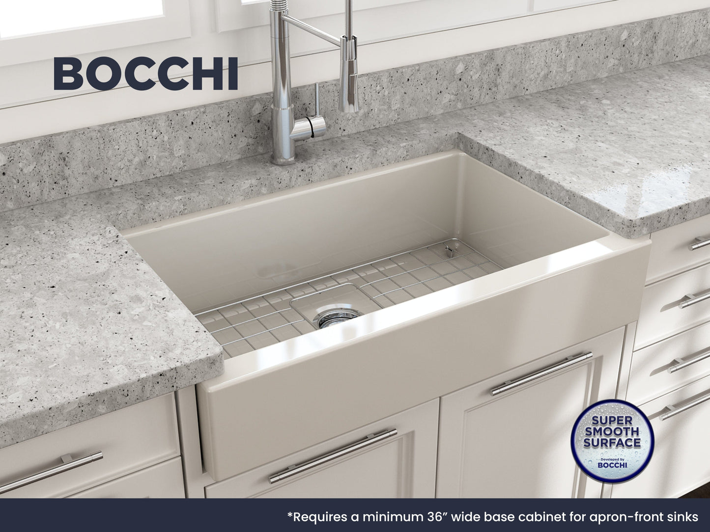 BOCCHI NUOVA 34" Single Bowl Kitchen Sink with Protective Bottom Grid and Strainer