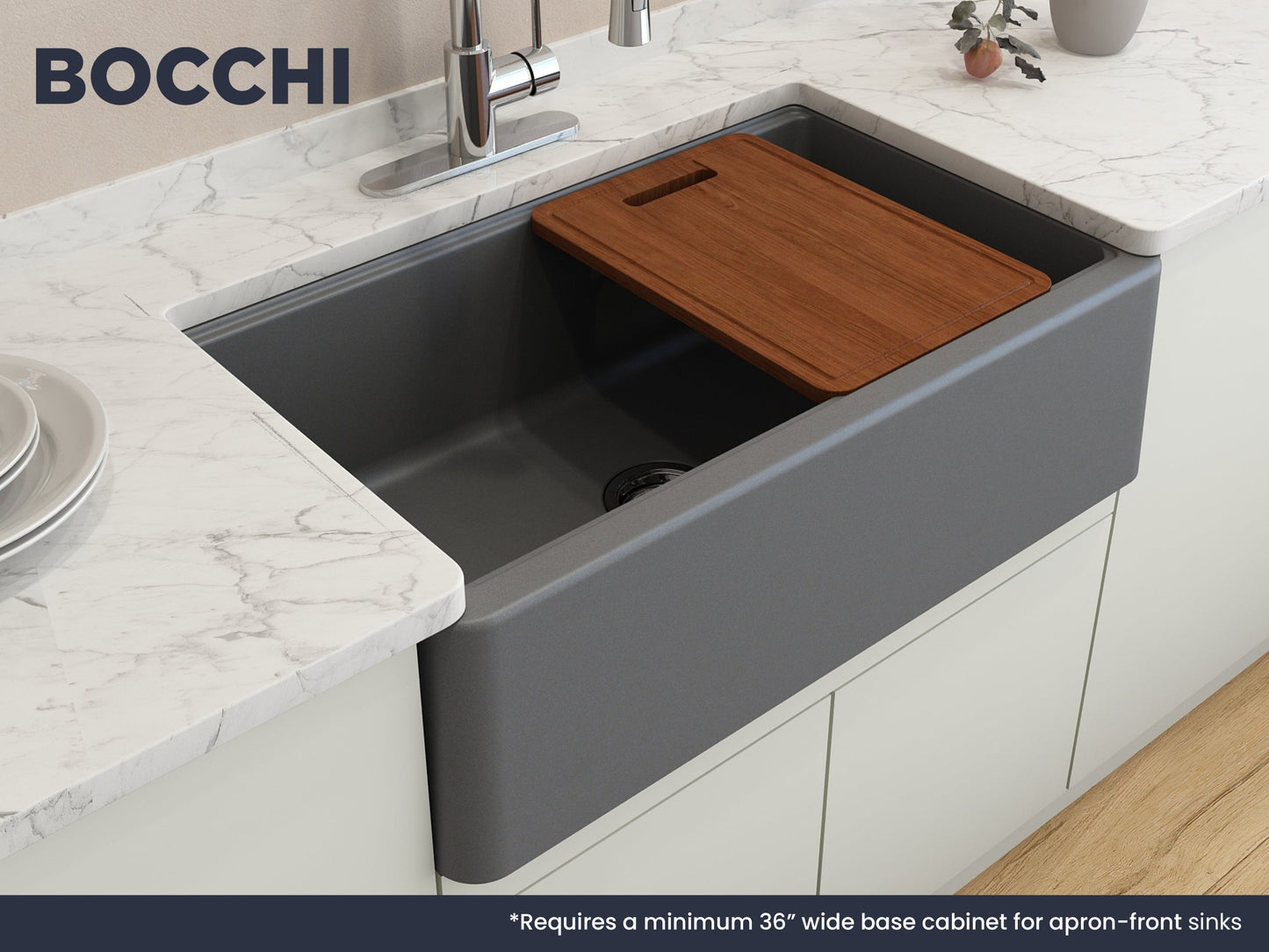 BOCCHI ARONA 33" Single Bowl Granite Kitchen Sink with Integrated Workstation and Accessories