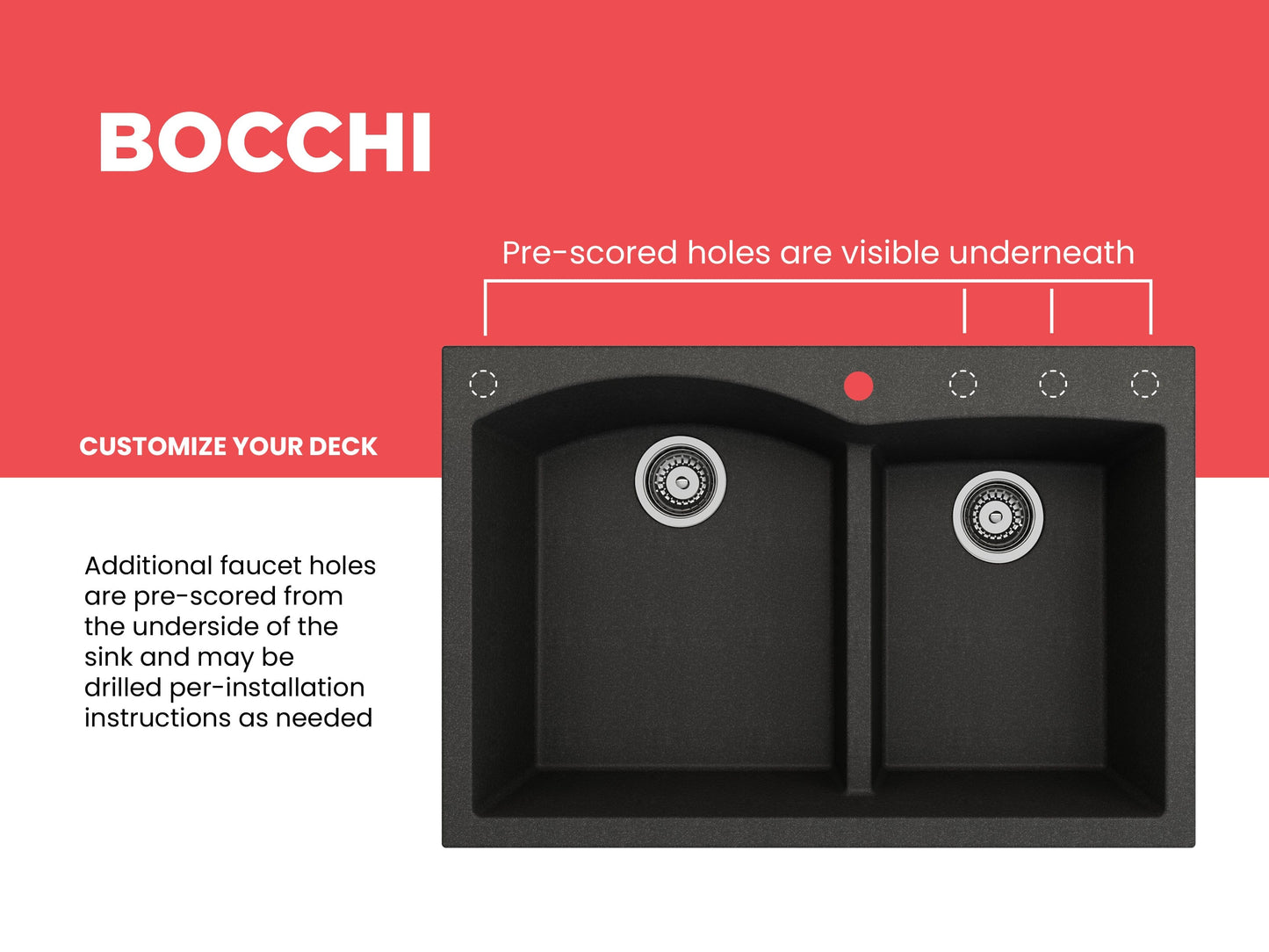 BOCCHI CAMPINO DUO 33" Dual Mount 60/40 Double Bowl Granite Kitchen Sink with Strainers