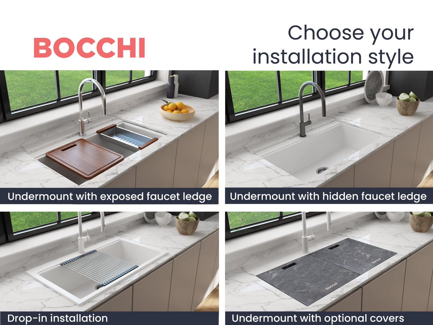 BOCCHI BAVENO LUX 34" Dual-Mount Single Bowl Granite Composite Kitchen Sink with Integrated Workstation and Accessories