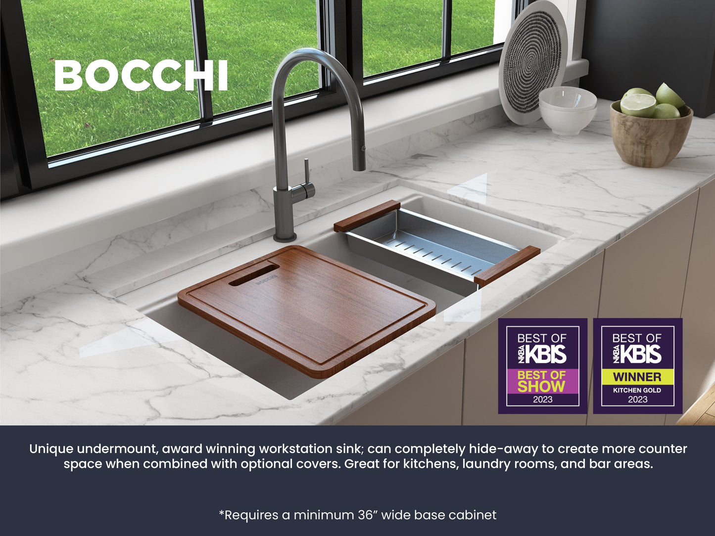 BOCCHI BAVENO LUX 34" Dual-Mount Single Bowl Granite Composite Kitchen Sink with Integrated Workstation and Accessories