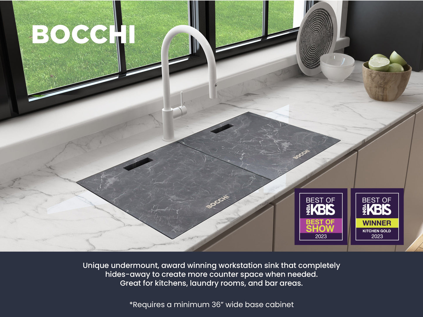 BOCCHI BAVENO LUX 34" Dual-Mount Single Bowl Granite Composite Kitchen Sink with Integrated Workstation and Accessories with Covers