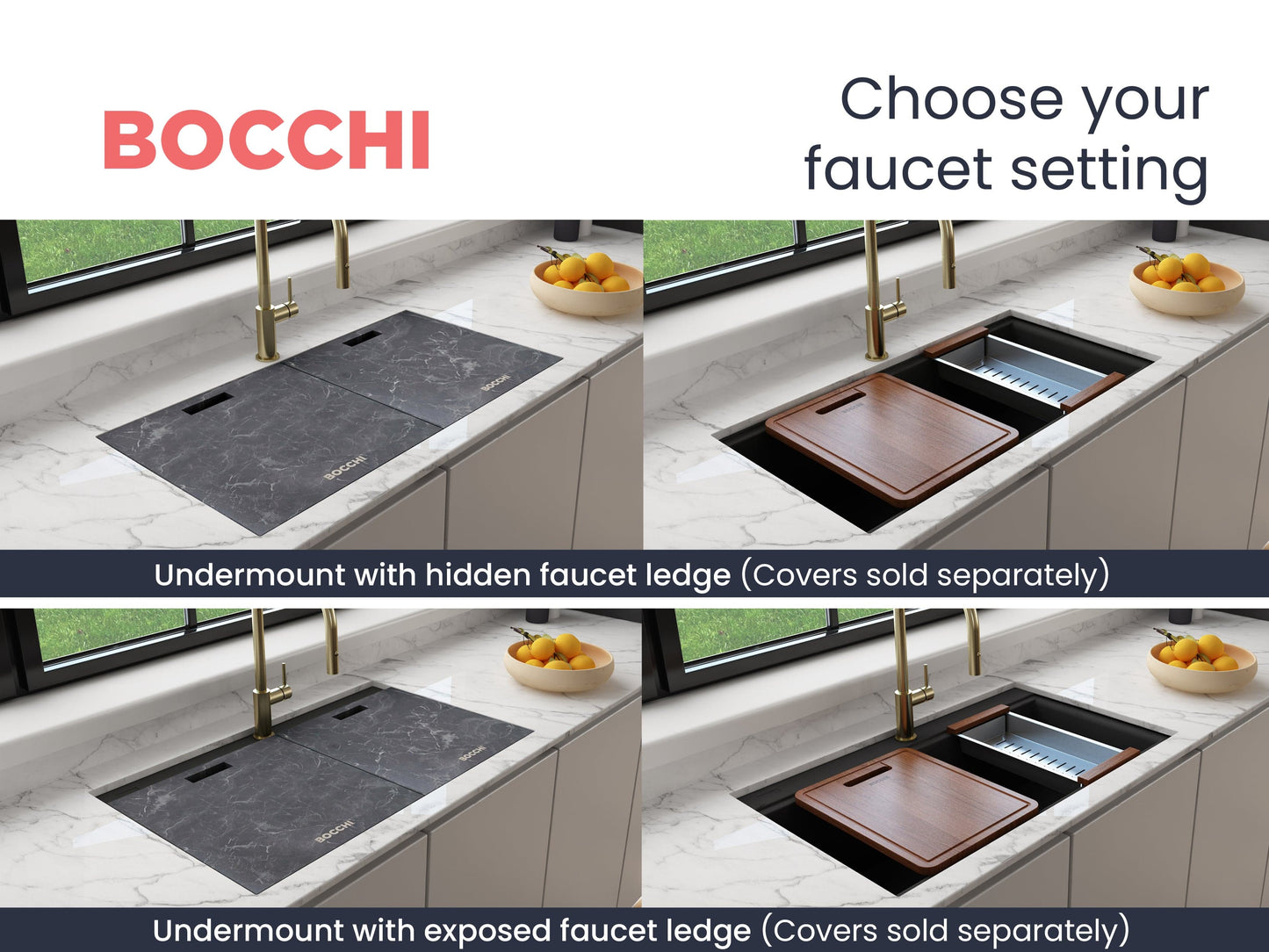 BOCCHI BAVENO LUX 33" Double Bowl Granite Composite Kitchen Sink with Integrated Workstation and Accessories