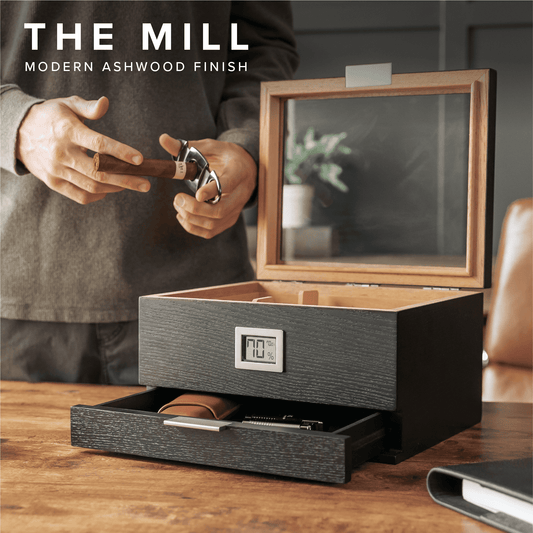 Mill Glass Top Cigar Humidor | Holds 60 Cigars