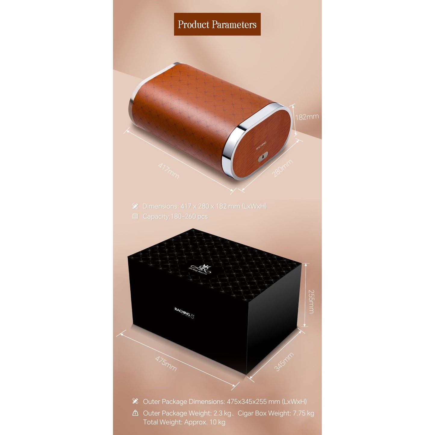 Raching RR Cigar Humidor Box | Premium Calfskin Leather