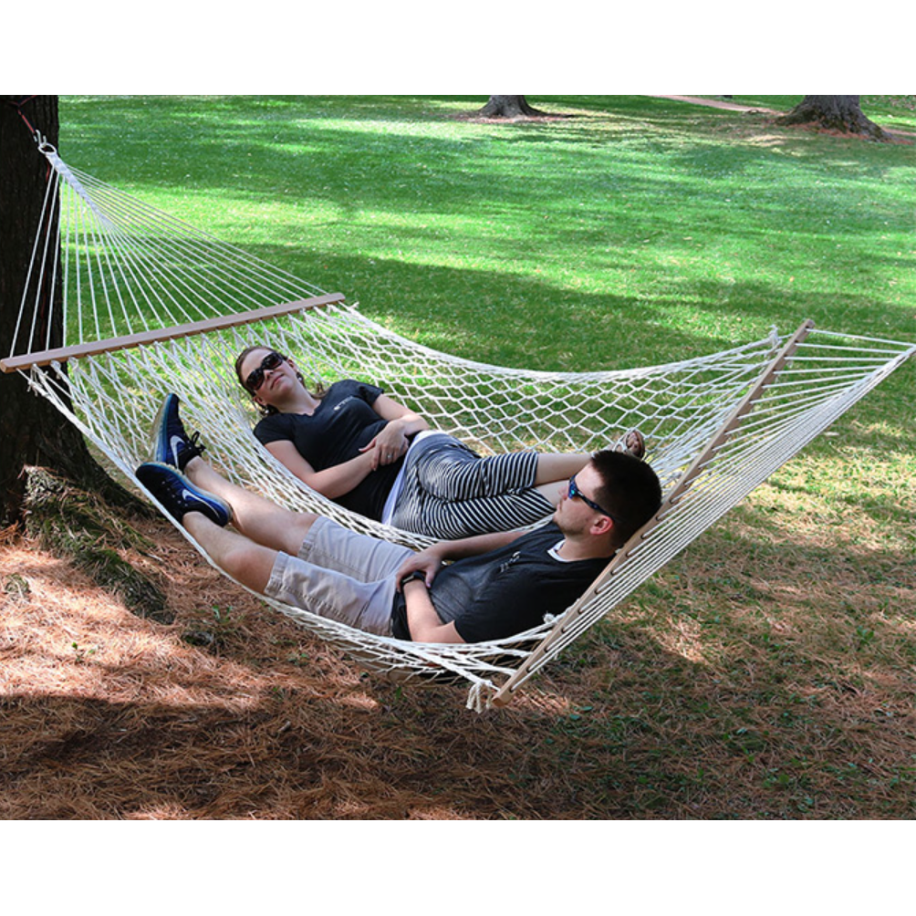 Cotton Rope Double Hammock | Spreader Bars | 450lb Capacity