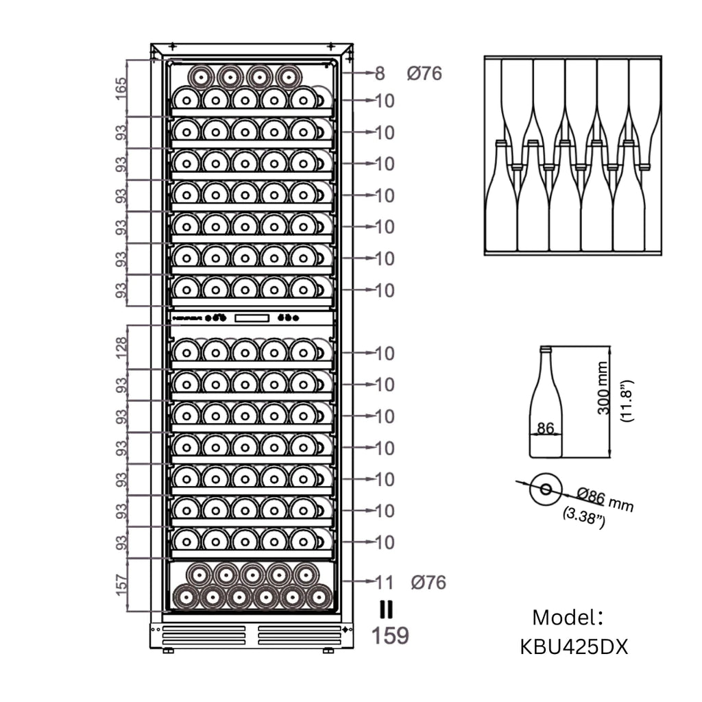 KingsBottle 24” Wide Dual Zone Wine Cooler | 159 Bottle | KBU425DX