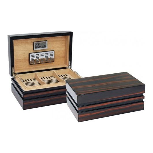 BastionBloc Lacquer Ebony Humidor with Block Style Body & Contemporary Tray | Holds 120 Cigars