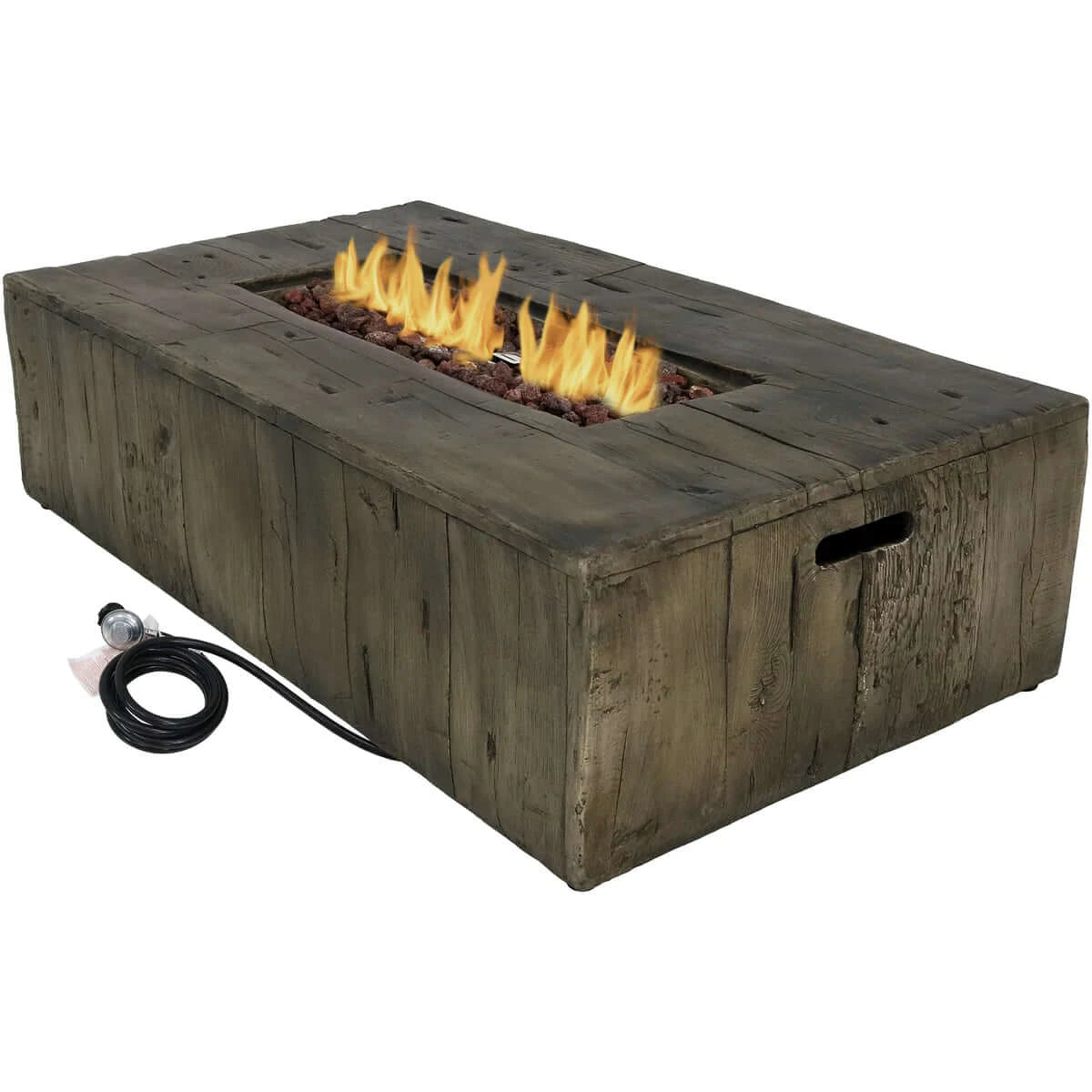 48" Rustic Faux Wood Fire Pit | Weather-Resistant Durable Cover and Lava Rocks | Smokeless