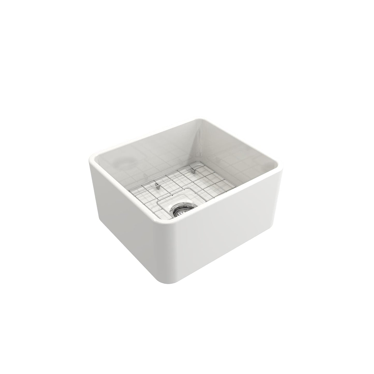 BOCCHI CLASSICO 20" Fireclay Farmhouse Single Bowl Kitchen Sink with Protective Bottom Grid and Strainer