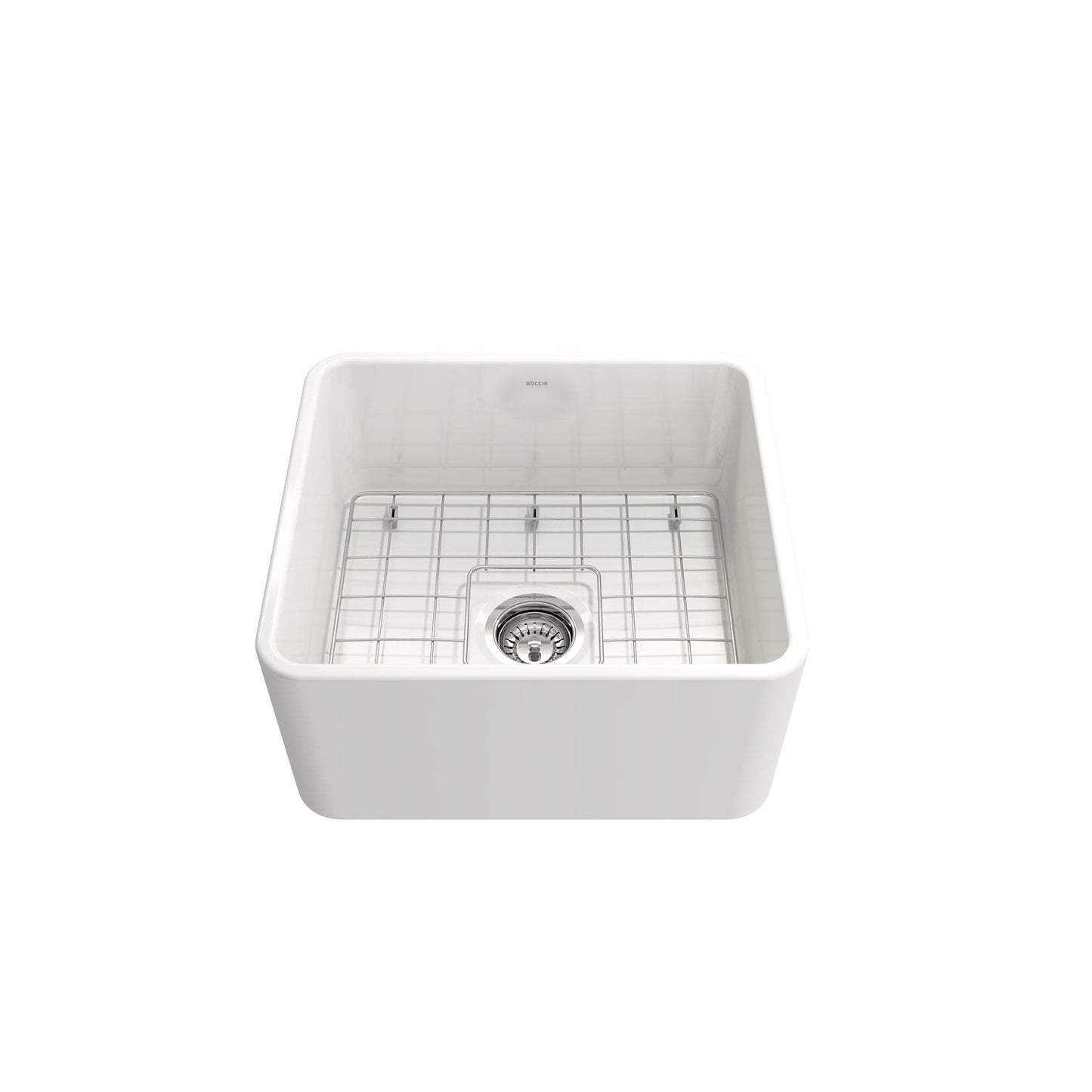 BOCCHI CLASSICO 20" Fireclay Farmhouse Single Bowl Kitchen Sink with Protective Bottom Grid and Strainer