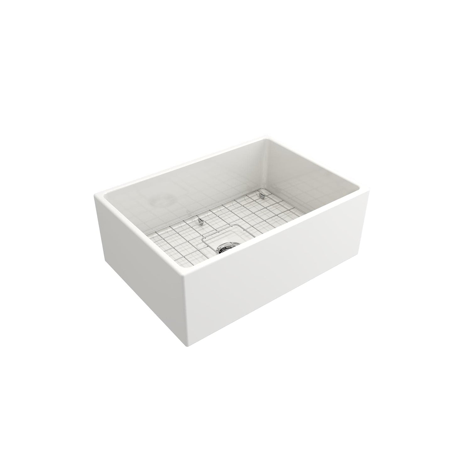 BOCCHI CONTEMPO 27" Fireclay Farmhouse Single Bowl Kitchen Sink with Protective Bottom Grid and Strainer