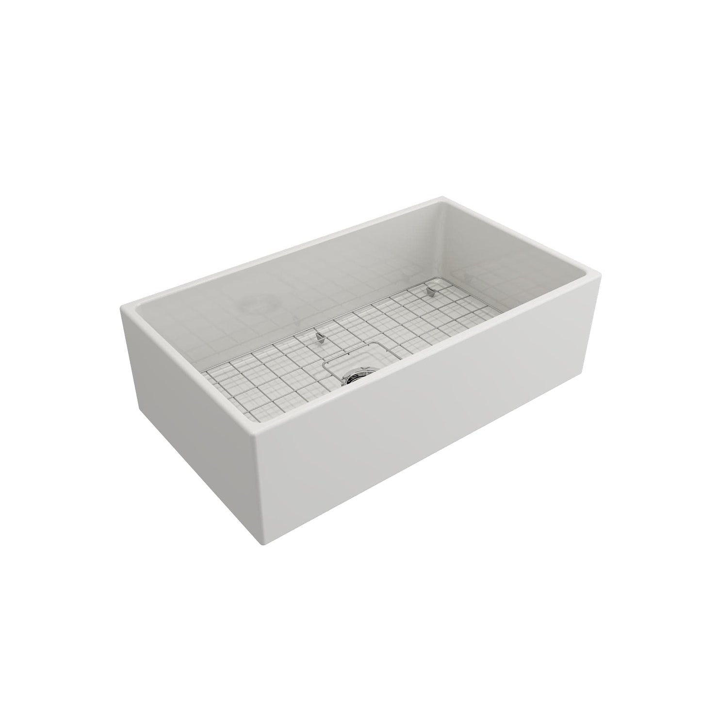 BOCCHI CONTEMPO 33" Fireclay Farmhouse Single Bowl Kitchen Sink with Protective Bottom Grid and Strainer