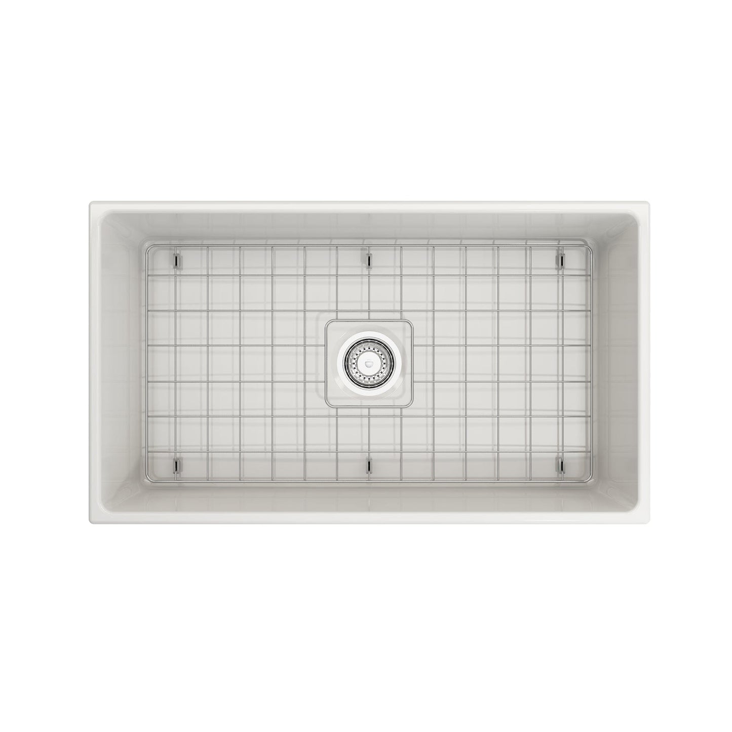 BOCCHI CONTEMPO 33" Fireclay Farmhouse Single Bowl Kitchen Sink with Protective Bottom Grid and Strainer
