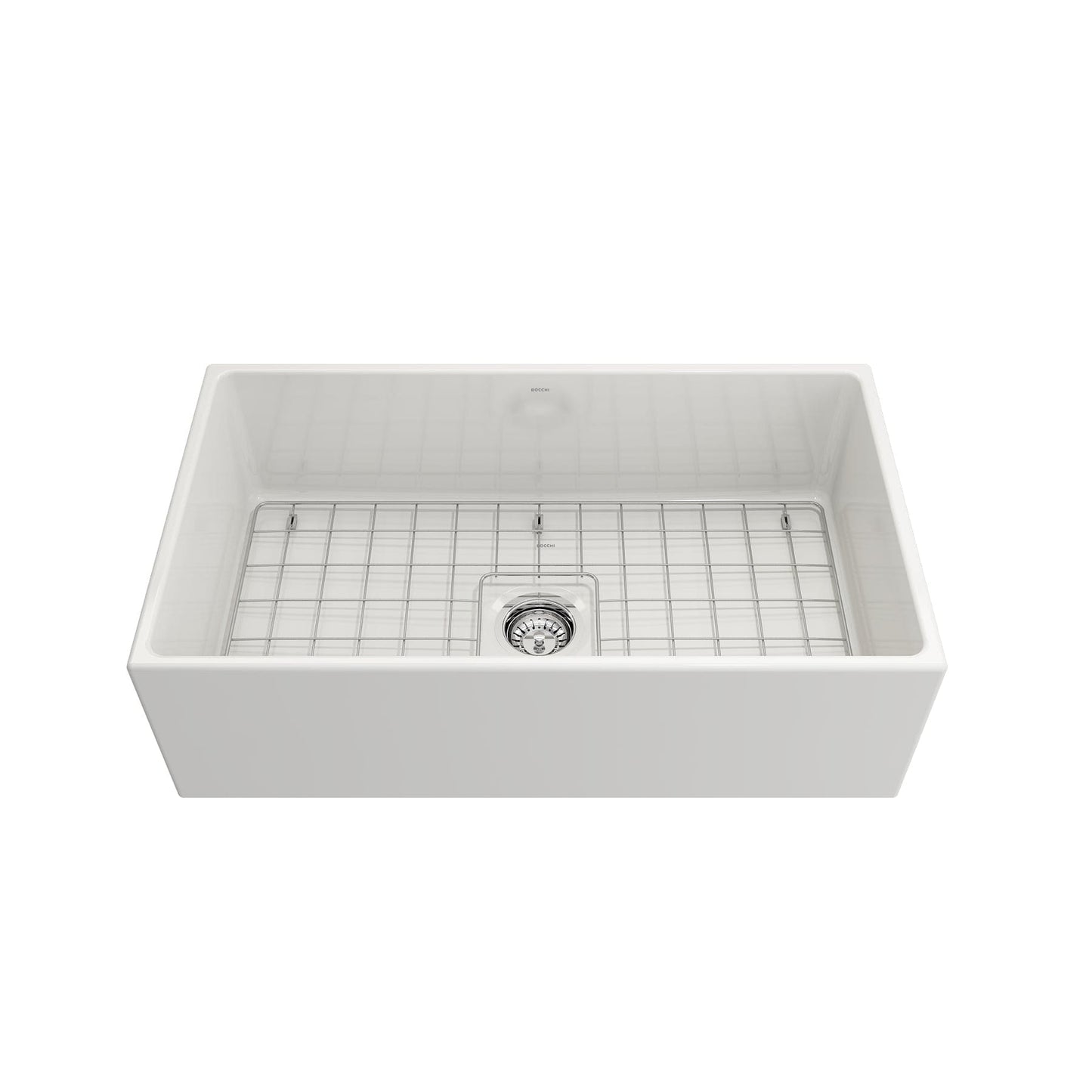 BOCCHI CONTEMPO 33" Fireclay Farmhouse Single Bowl Kitchen Sink with Protective Bottom Grid and Strainer
