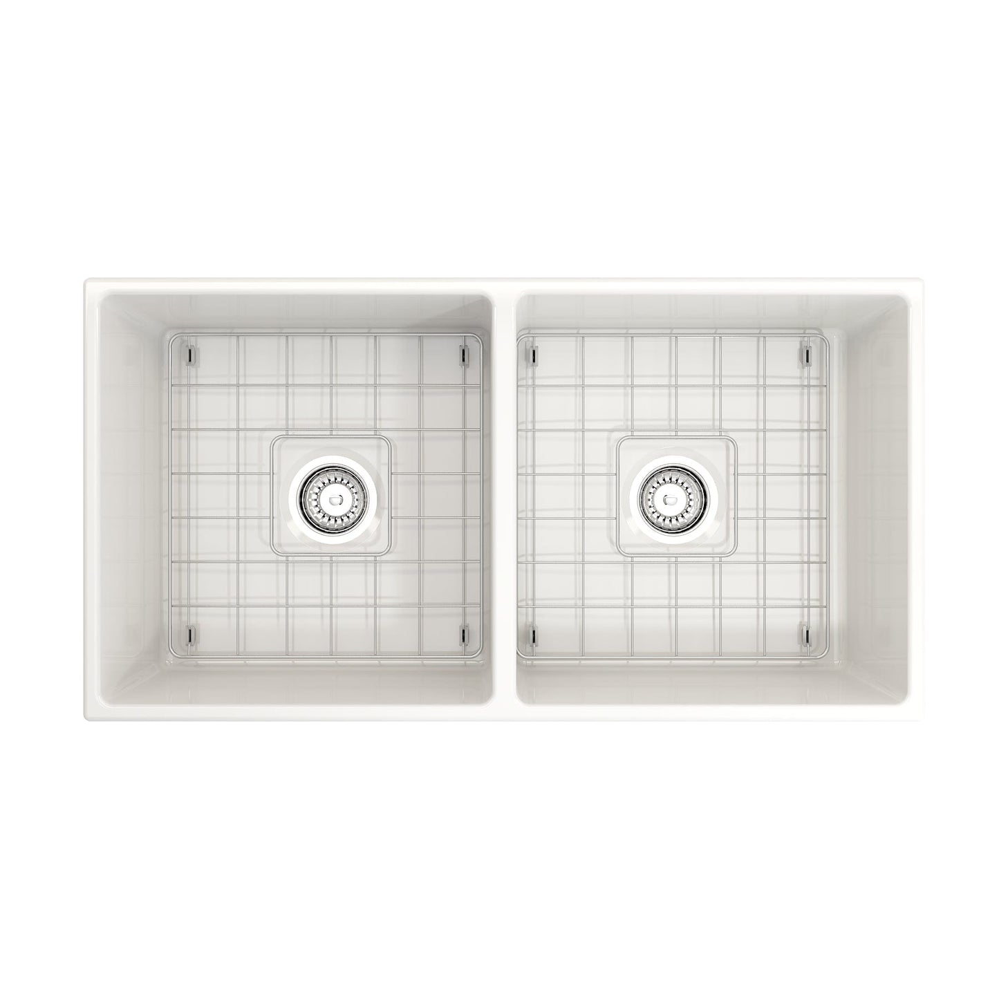 BOCCHI CONTEMPO 36" Fireclay Farmhouse Double Bowl Kitchen Sink with Protective Bottom Grid and Strainer