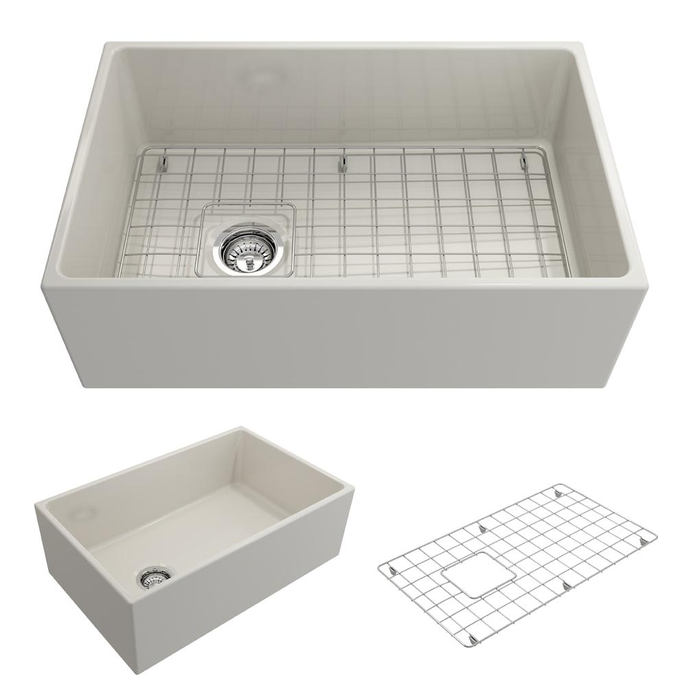 BOCCHI CONTEMPO 36" Fireclay Farmhouse Double Bowl Kitchen Sink with Protective Bottom Grid and Strainer