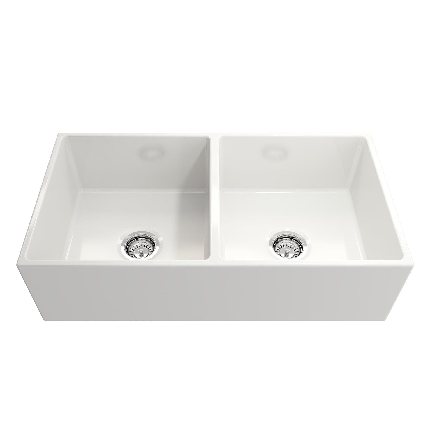 BOCCHI CONTEMPO 36" Fireclay Farmhouse Double Bowl Kitchen Sink with Protective Bottom Grid and Strainer