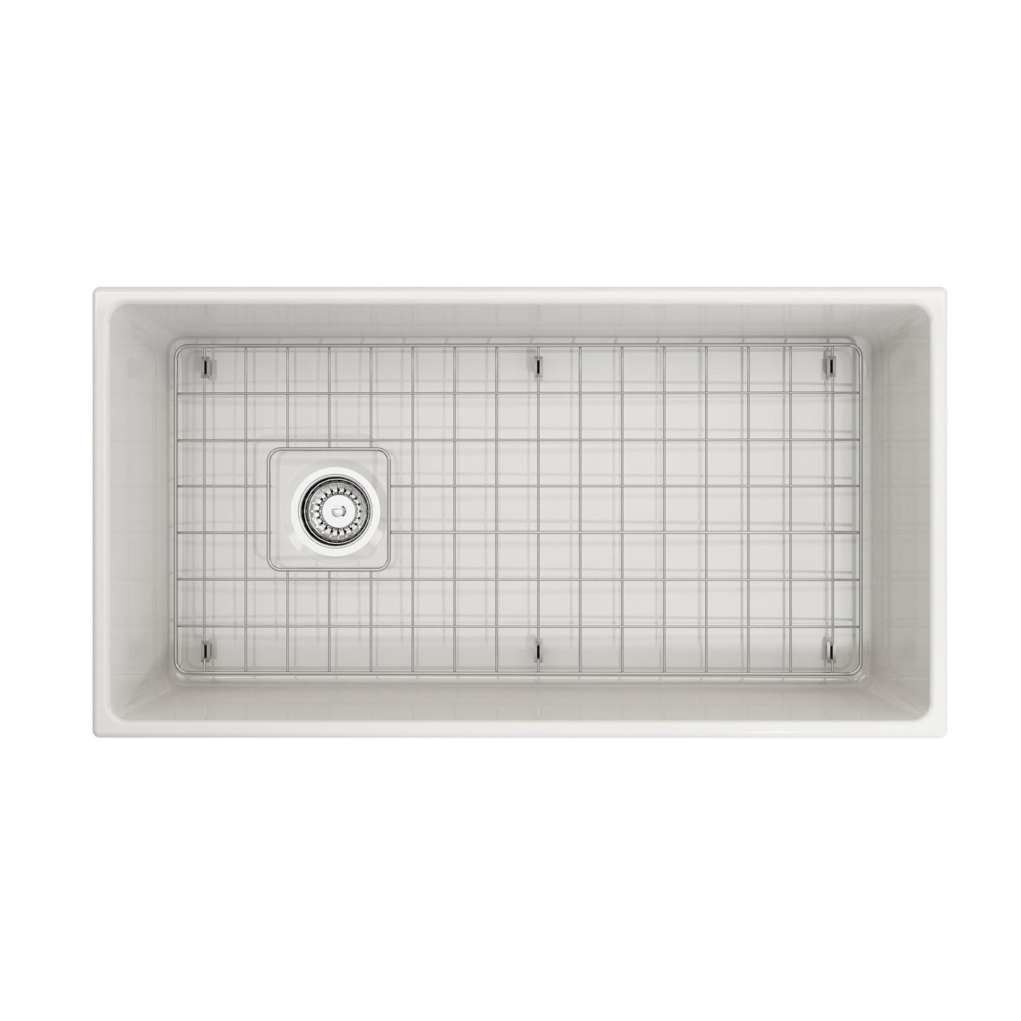 BOCCHI CONTEMPO 36" Fireclay Farmhouse Single Bowl Kitchen Sink with Protective Bottom Grid and Strainer