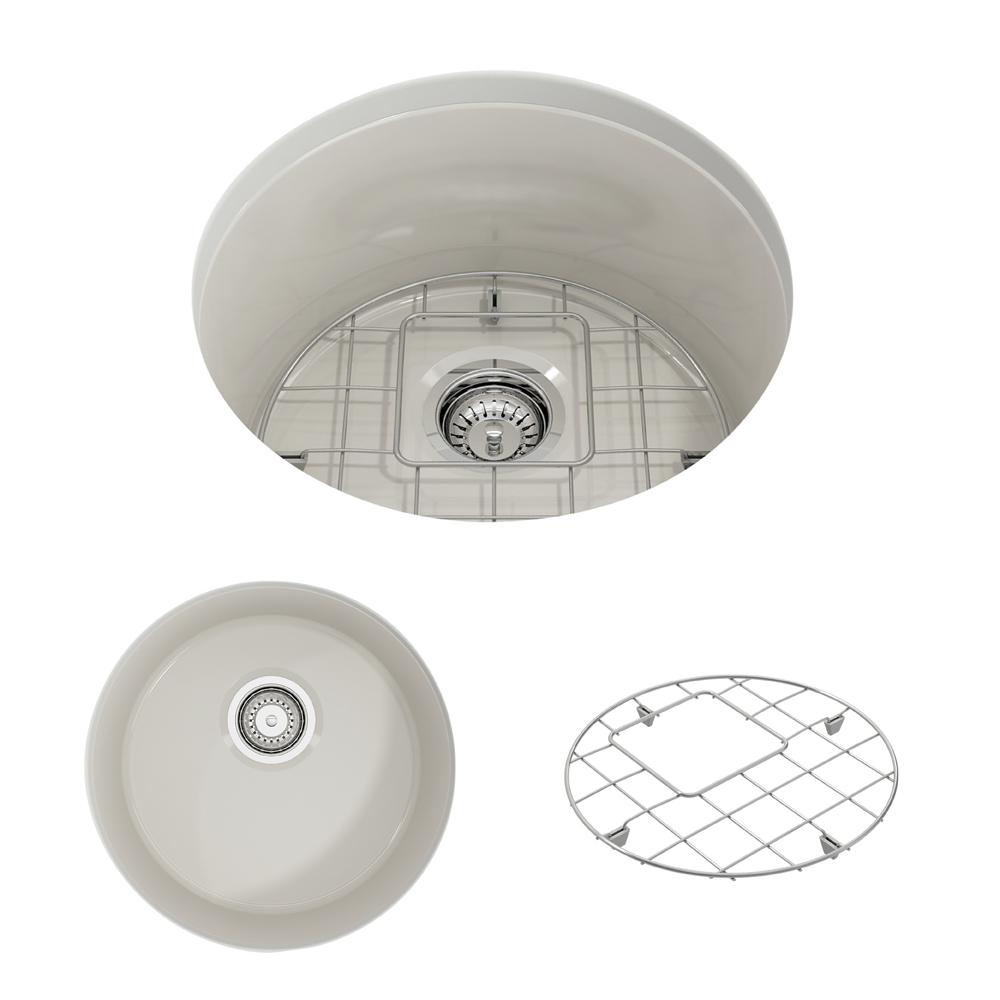 BOCCHI SOTTO 18.5" Fireclay Modern Undermount Single Bowl Kitchen Sink with Protective Bottom Grid and Strainer