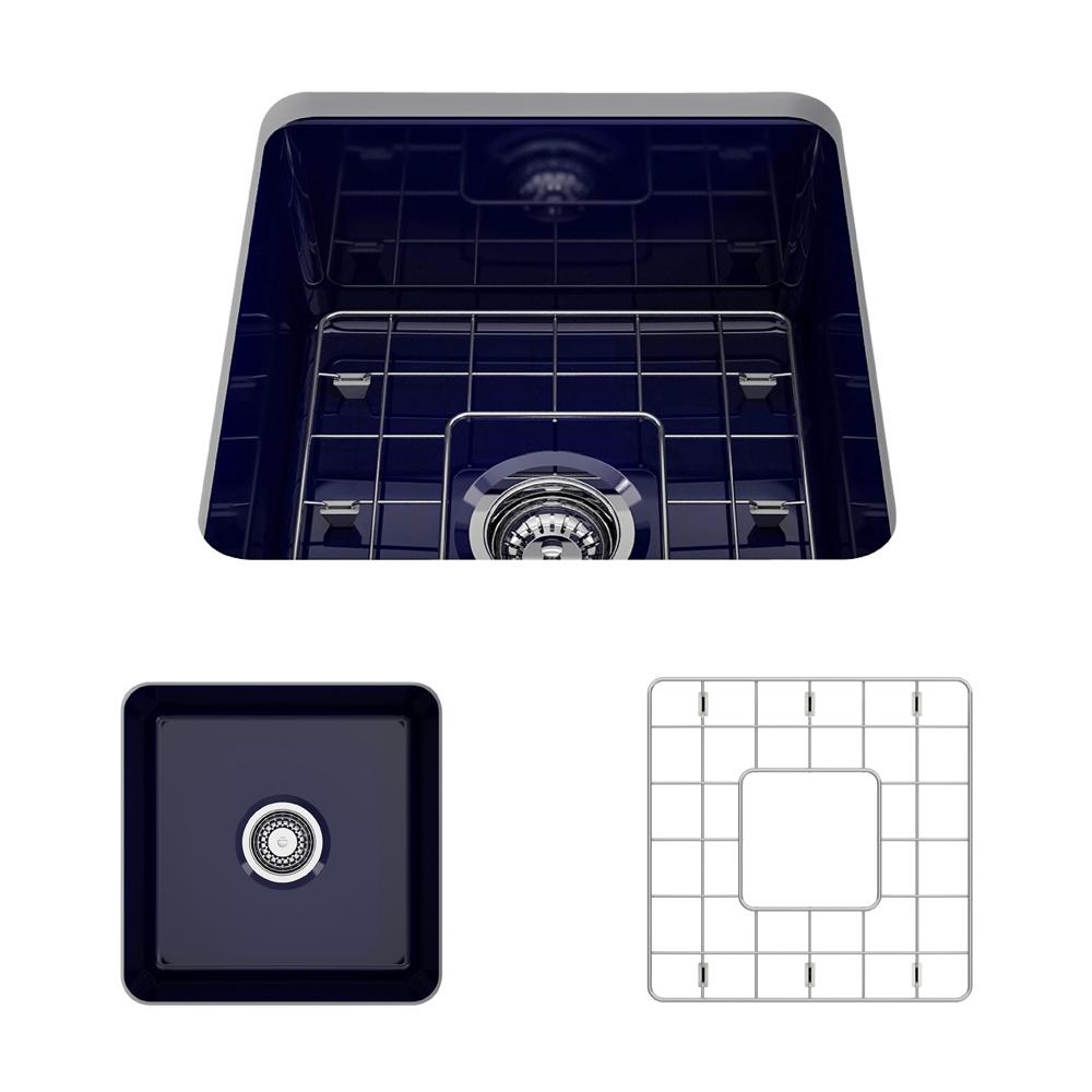 BOCCHI SOTTO 18" Fireclay Modern Undermount Single Bowl Kitchen Sink with Protective Bottom Grid and Strainer