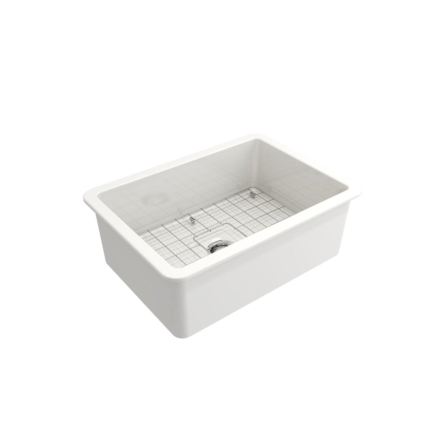 BOCCHI SOTTO 27" Fireclay Modern Undermount Single Bowl Kitchen Sink with Protective Bottom Grid and Strainer