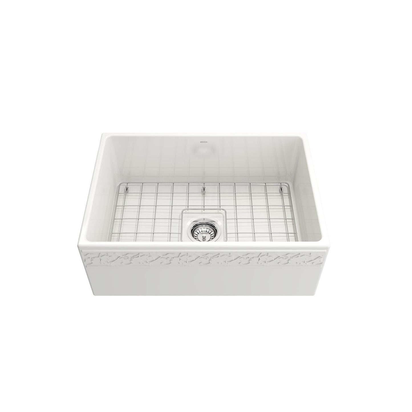 BOCCHI VIGNETO 27" Fireclay Farmhouse Single Bowl Kitchen Sink with Protective Bottom Grid and Strainer