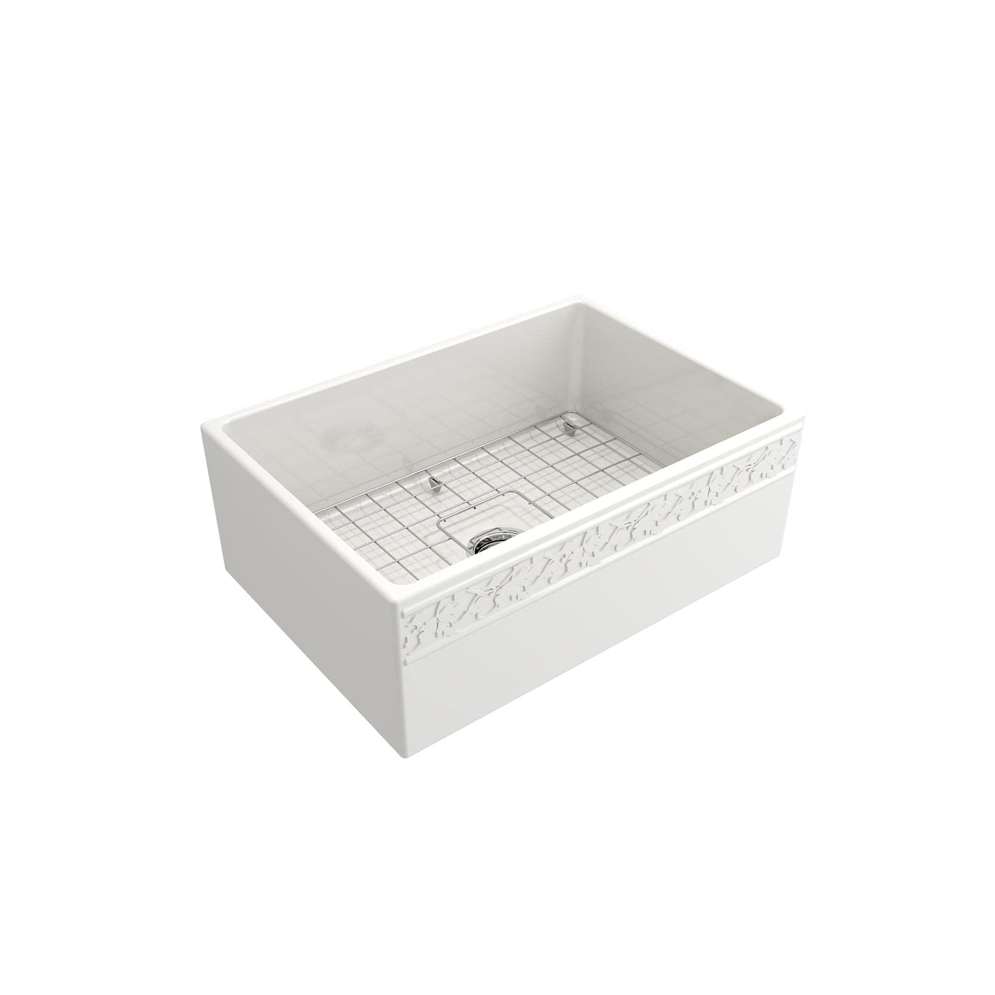 BOCCHI VIGNETO 27" Fireclay Farmhouse Single Bowl Kitchen Sink with Protective Bottom Grid and Strainer