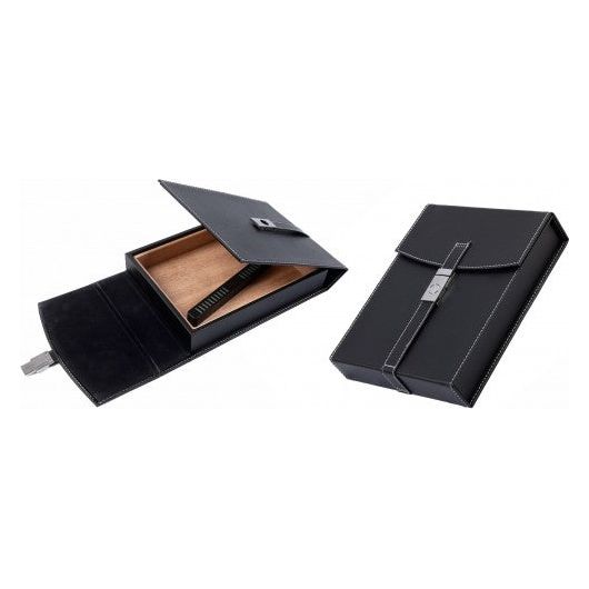 Florence Black Leather Travel Humidor with Chrome Buckle | Holds 10 Cigars